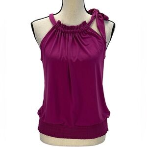 INC Sleeveless Halter Neck Smocked Waist Blouse - Purple - size Medium